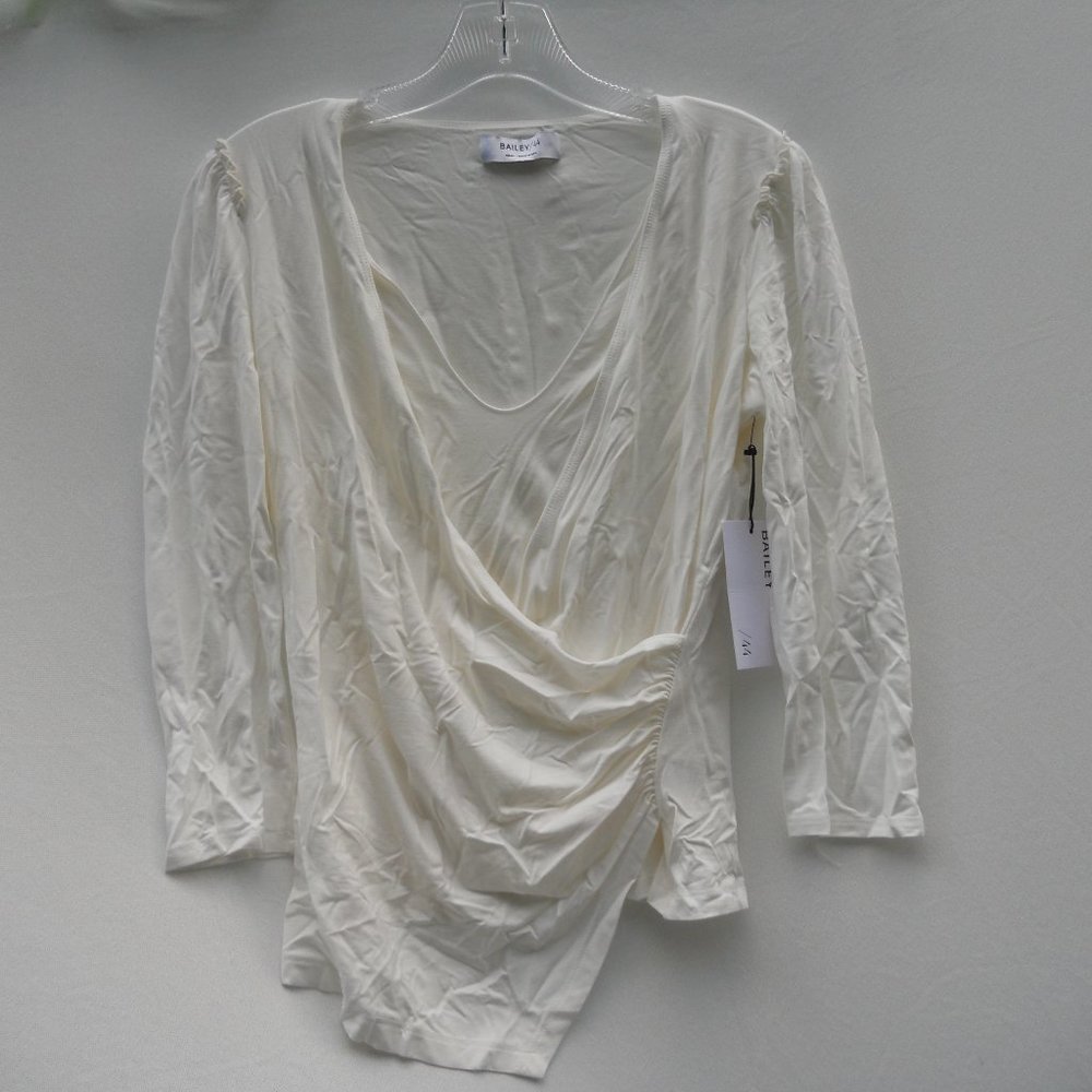 Bailey 44 Blouse White Vneck Wrap Front S Ruffles nwt